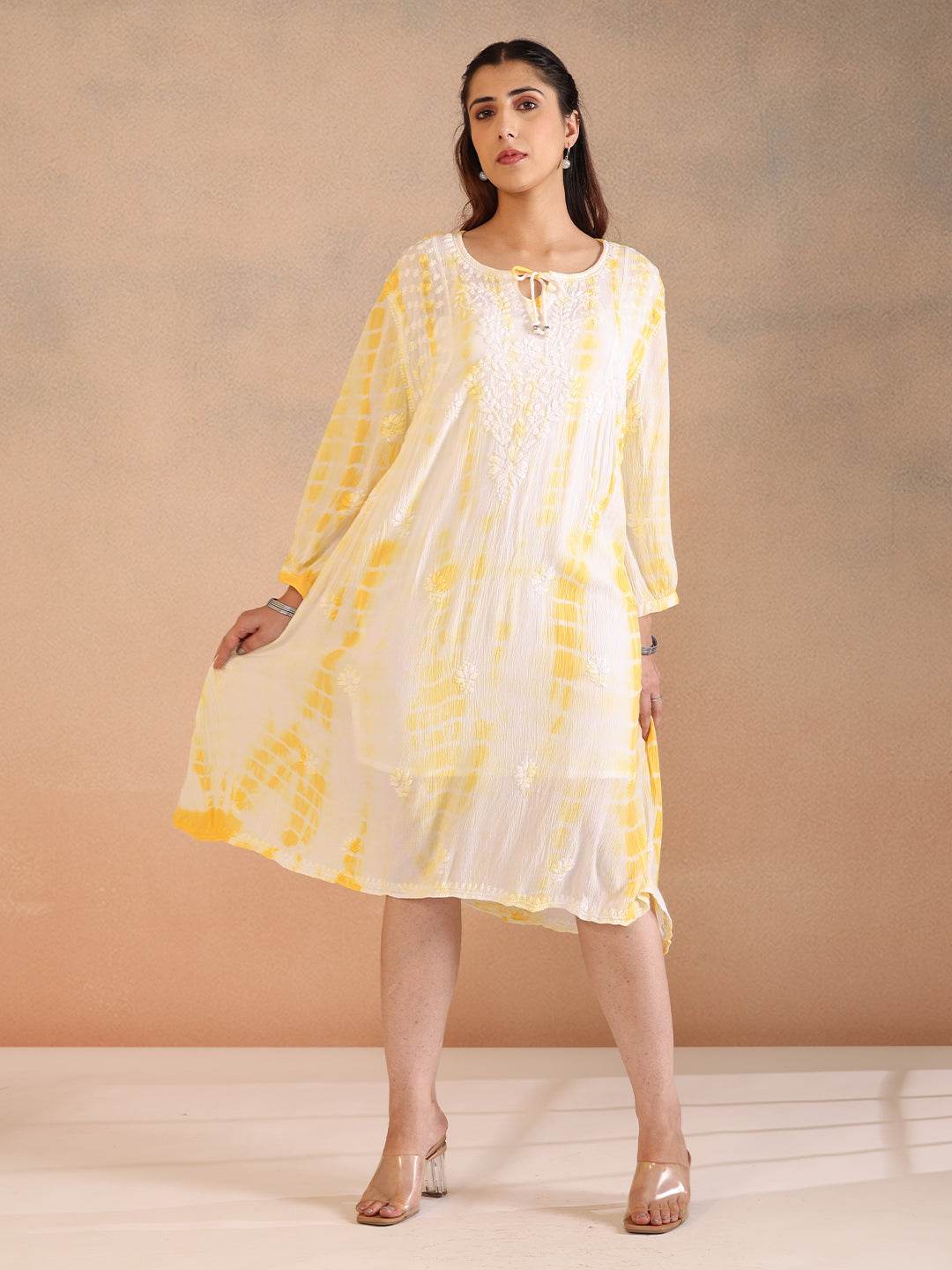 LEHER RAYON DRESS - KRI CHIKANKARI