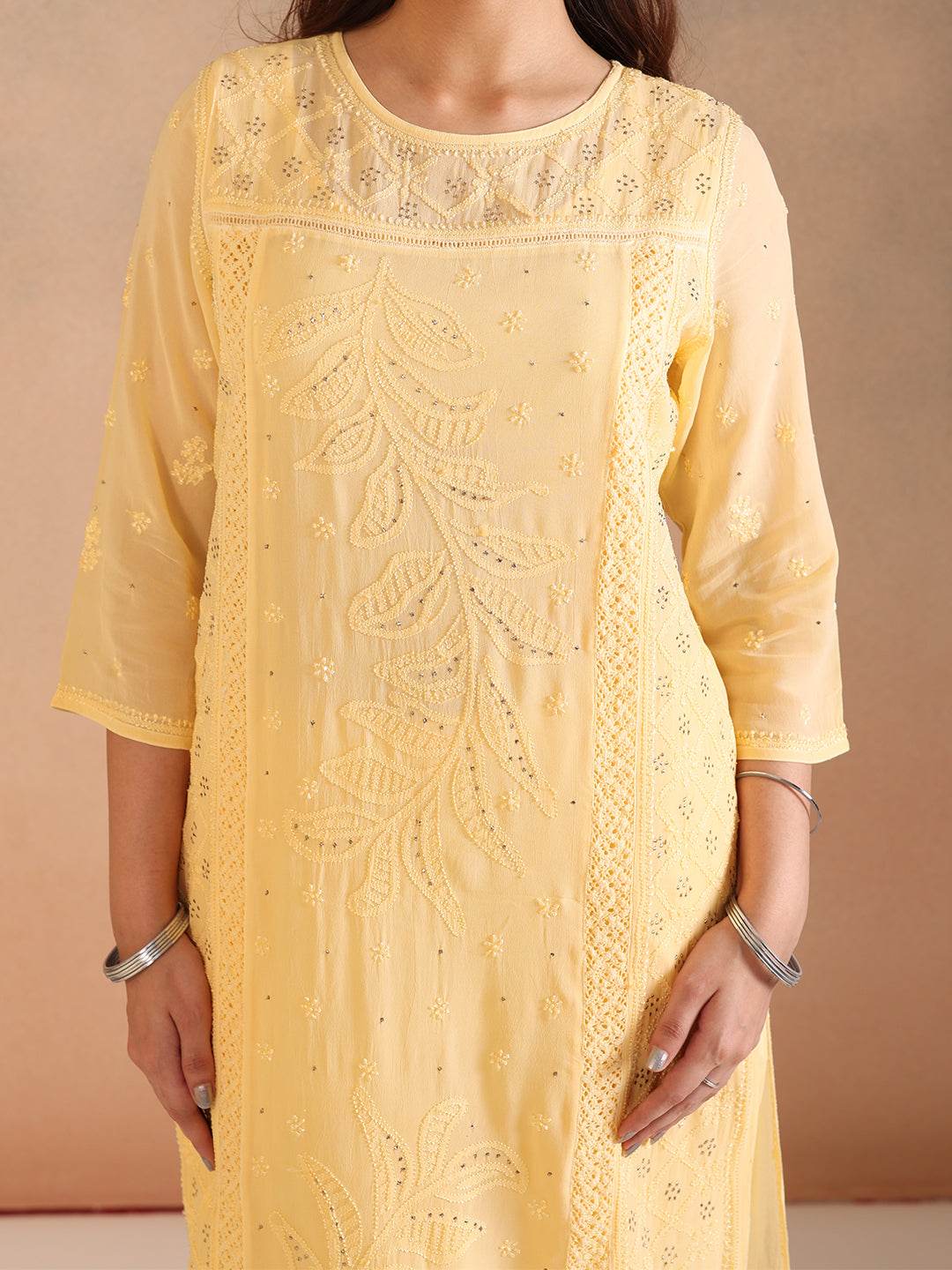 SHAMSA GEORGETTE KURTA - KRI CHIKANKARI