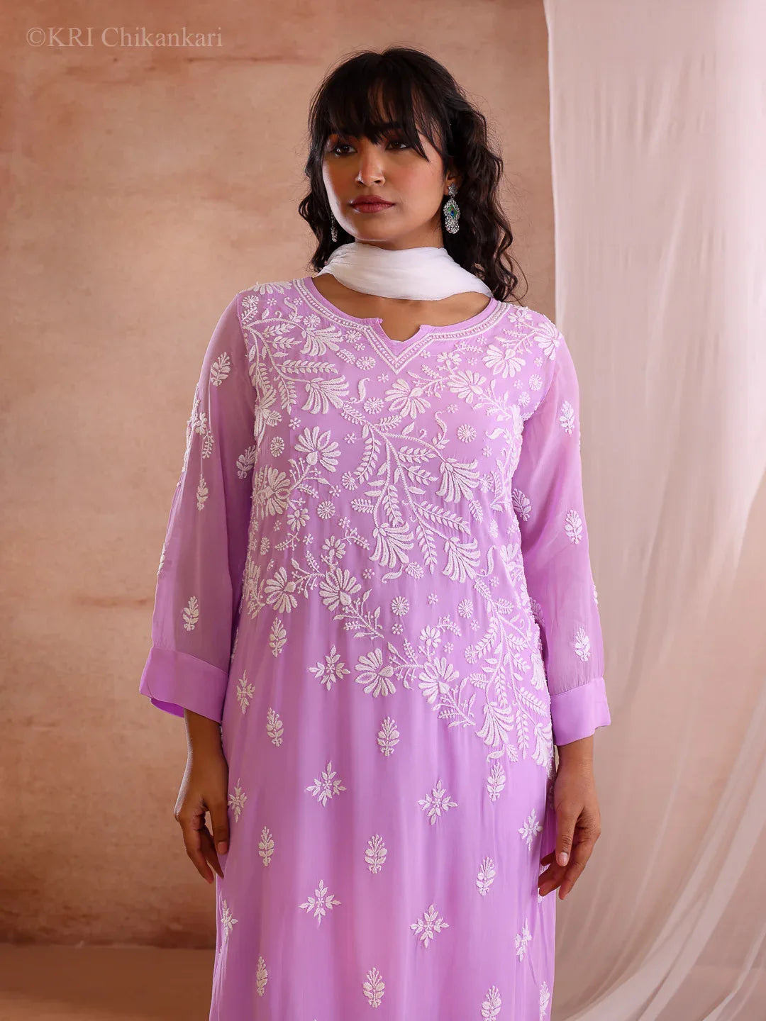 VARSHA LILAC GEORGETTE KURTA - KRI CHIKANKARI