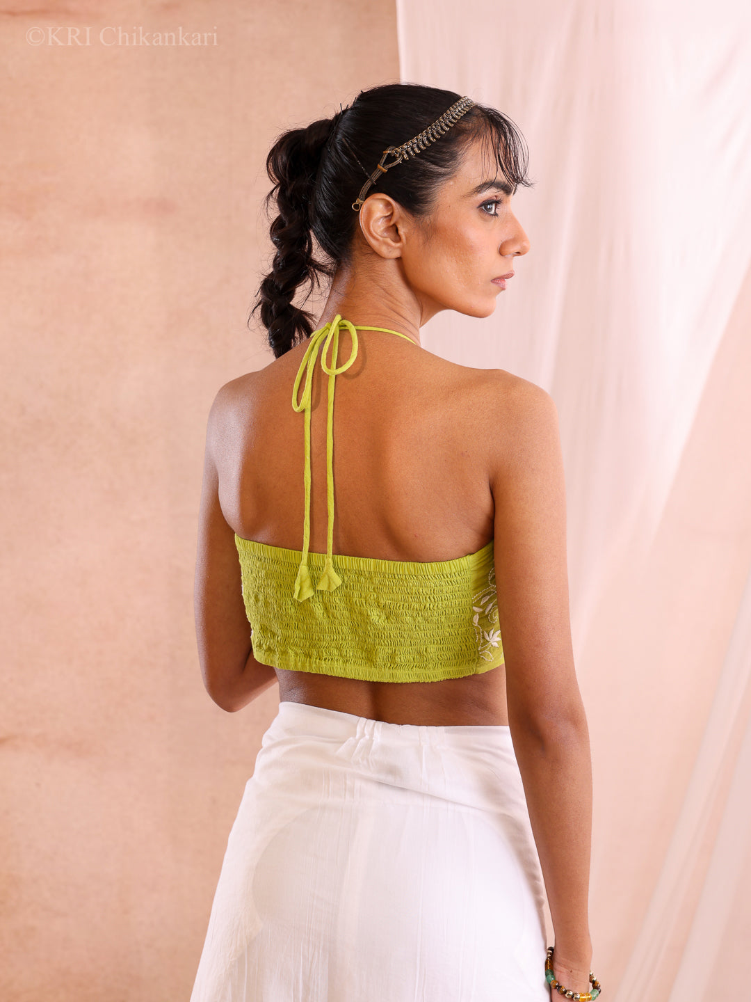 ZARA NEON GREEN COTTON SLUB HALTER TOP
