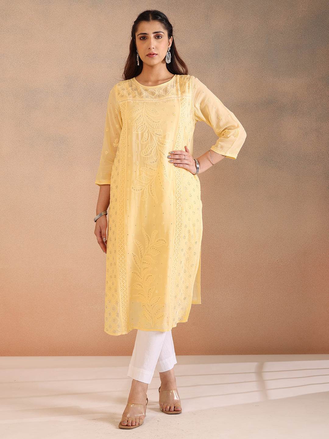 SHAMSA GEORGETTE KURTA - KRI CHIKANKARI