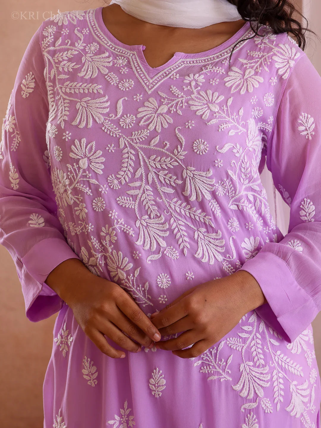 VARSHA LILAC GEORGETTE KURTA - KRI CHIKANKARI