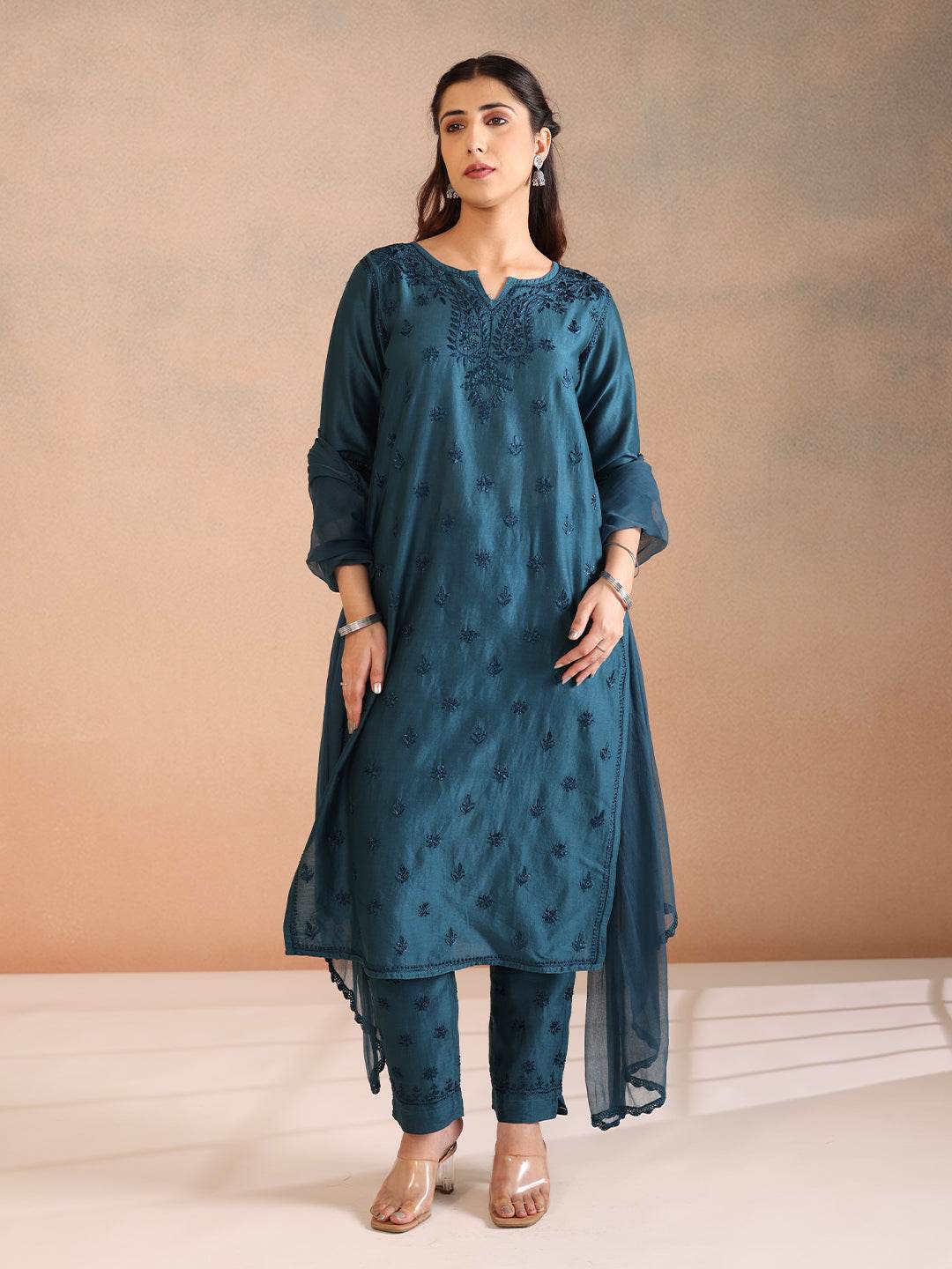 NEELAM CHANDERI KURTA - KRI CHIKANKARI
