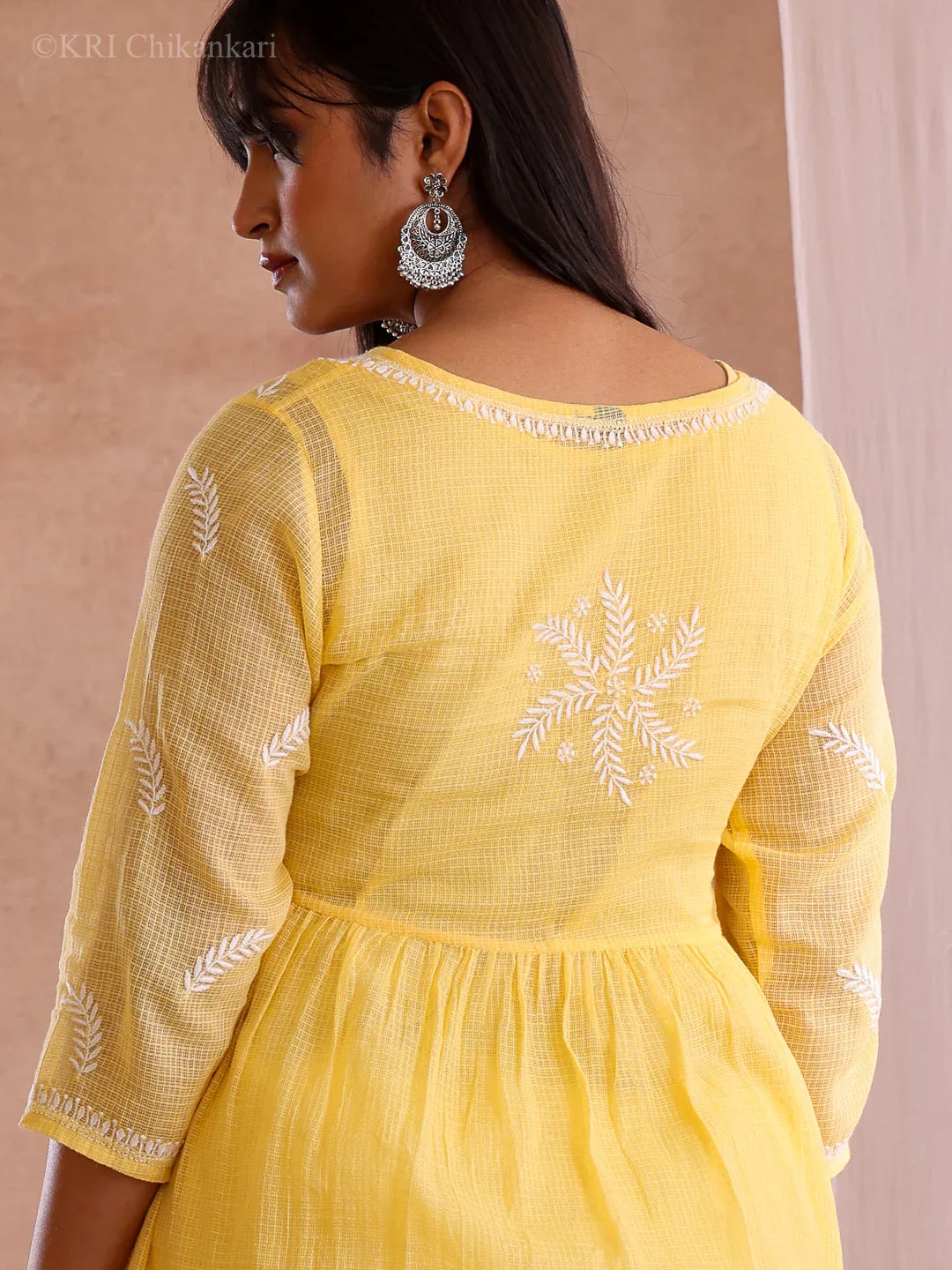 ADYA YELLOW KOTA DRESS - KRI CHIKANKARI