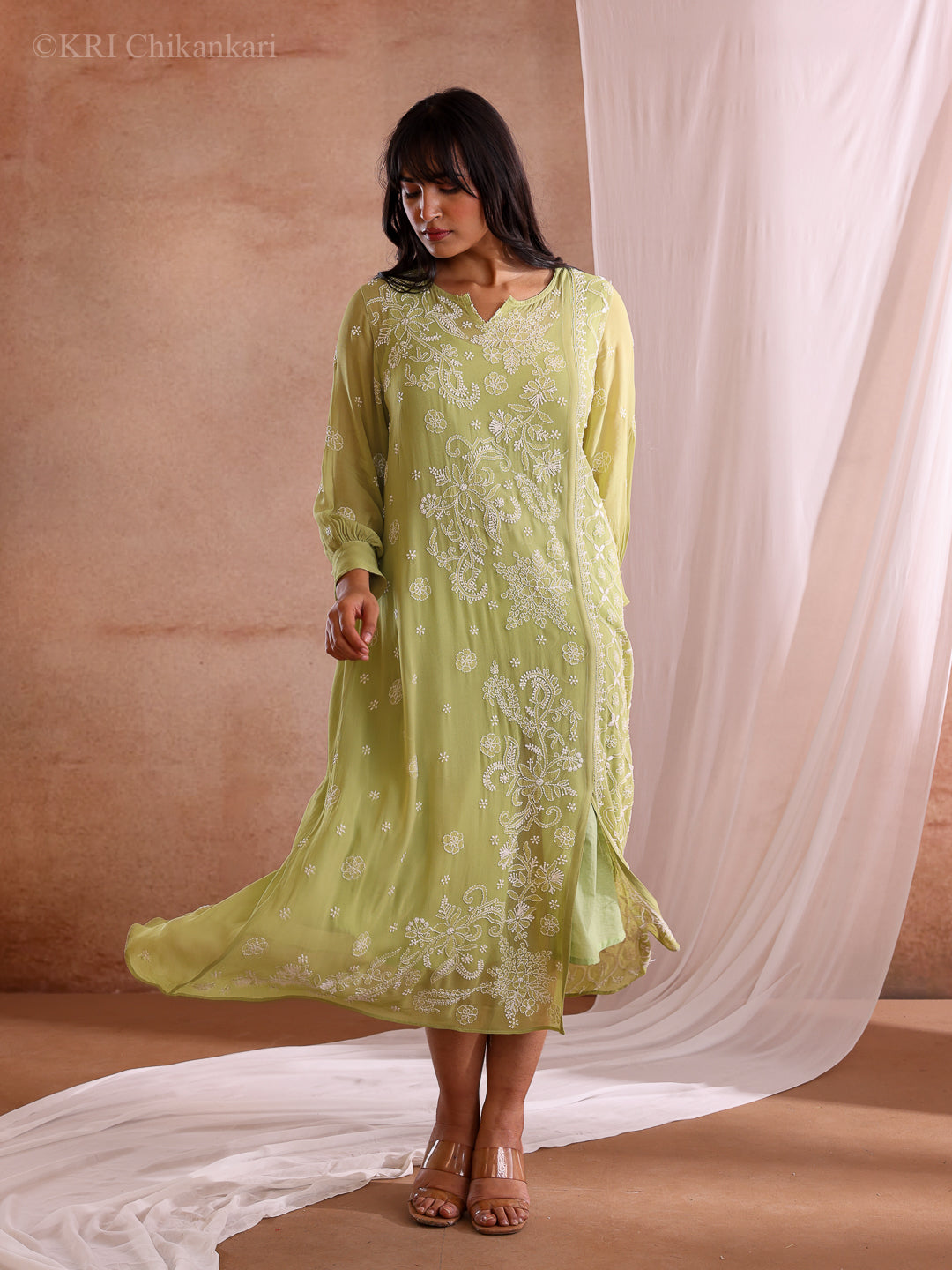 RINA PISTA GREEN GEORGETTE DRESS