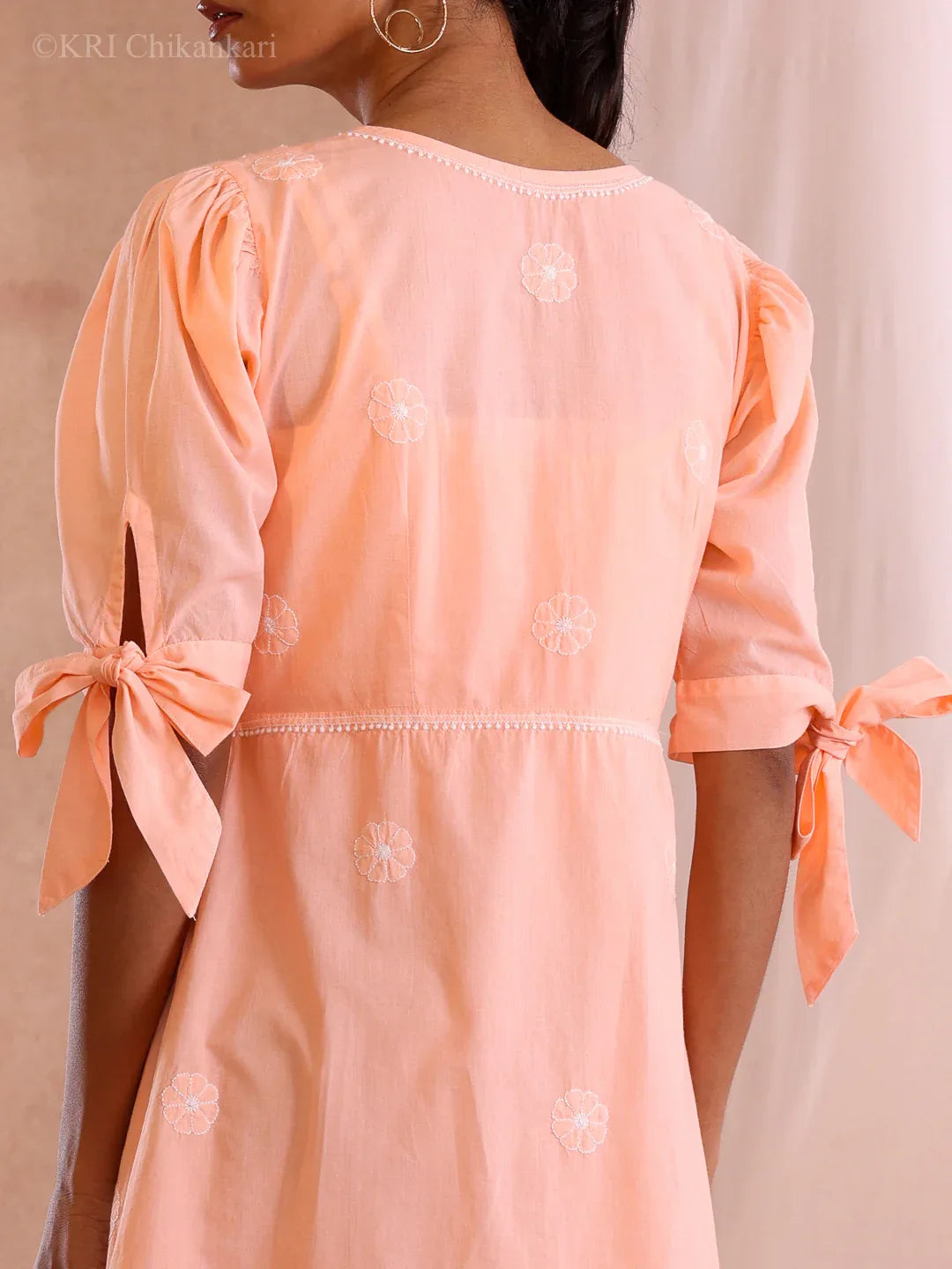 ROSHA PEACH COTTON SHORT DRESS - KRI CHIKANKARI