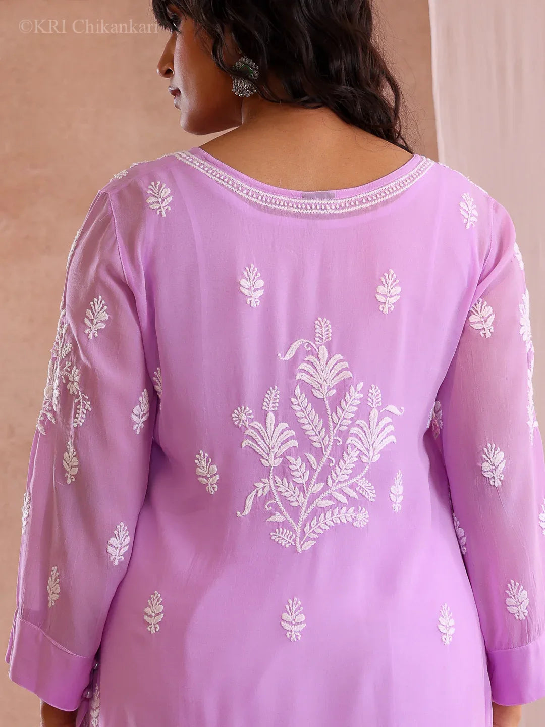VARSHA LILAC GEORGETTE KURTA - KRI CHIKANKARI