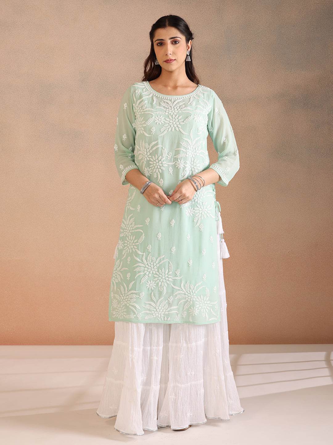 FAIHA GEORGETTE KURTA - KRI CHIKANKARI