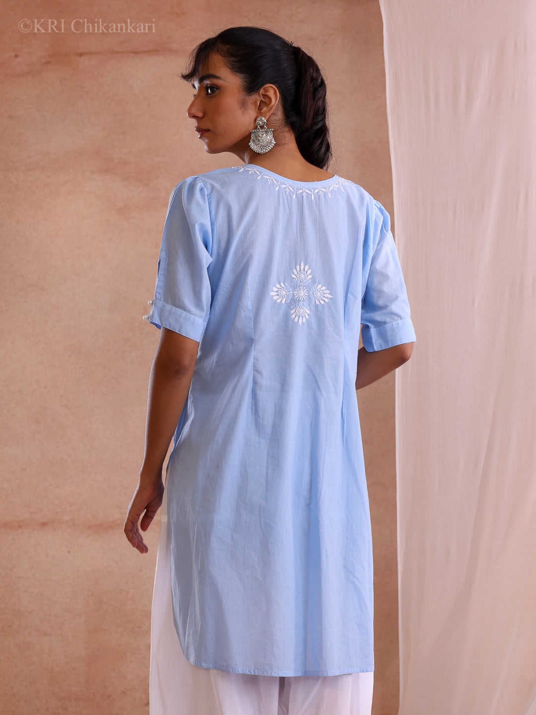 AFSHA ICE BLUE COTTON SHORT KURTA