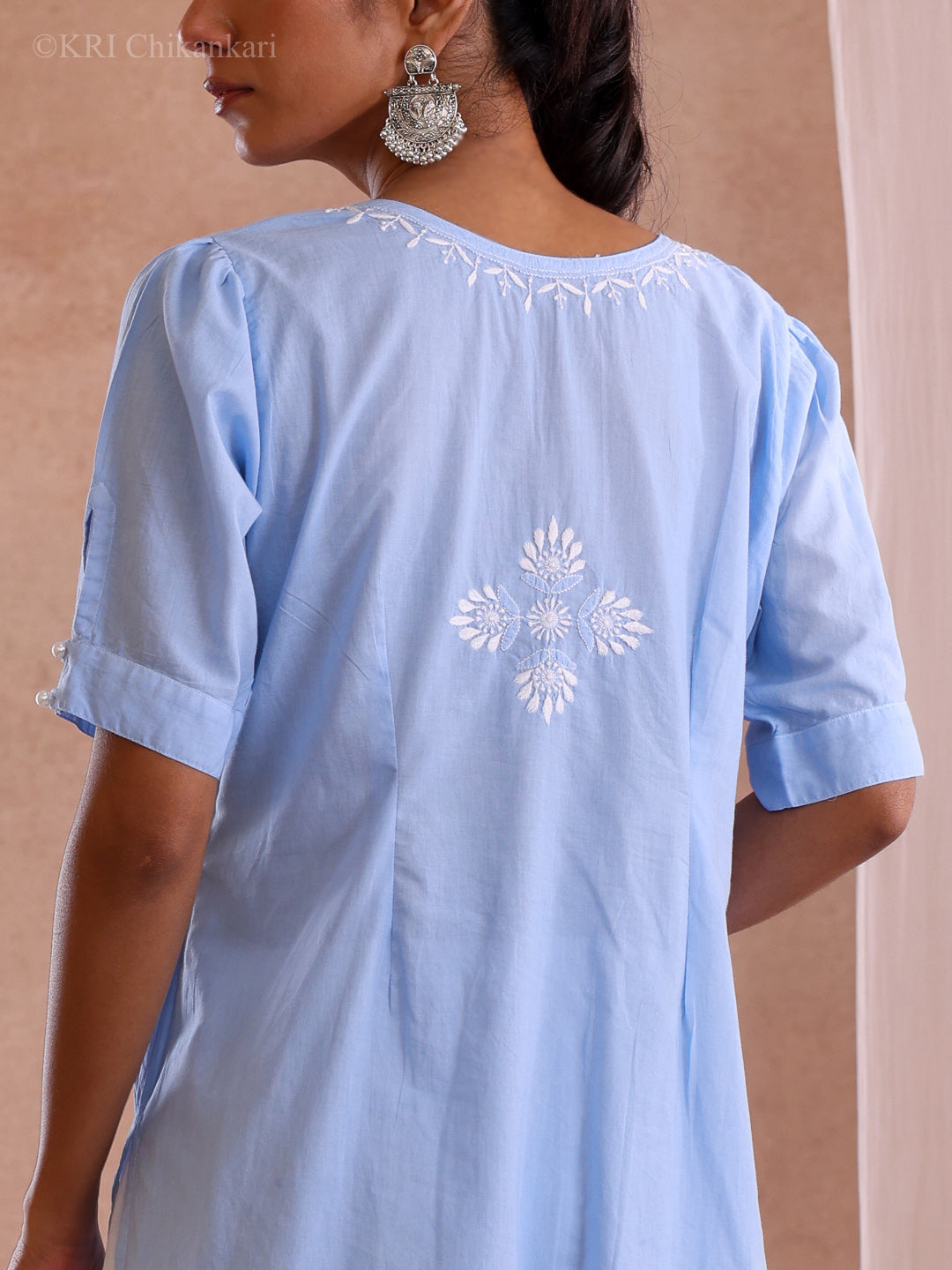 AFSHA ICE BLUE COTTON SHORT KURTA