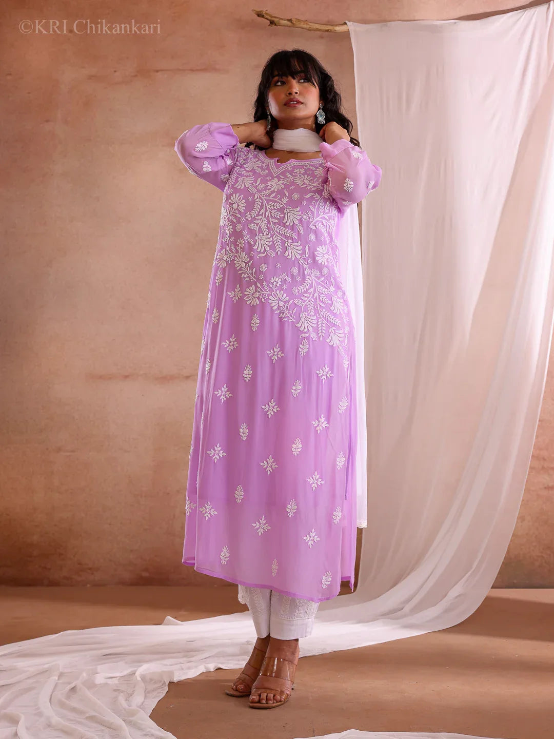 VARSHA LILAC GEORGETTE KURTA - KRI CHIKANKARI