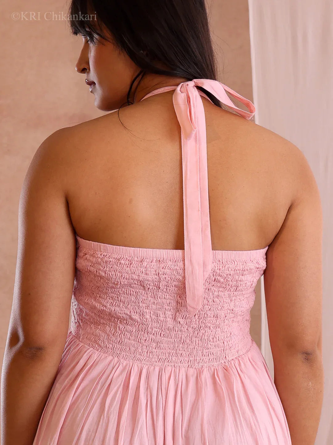 ELIRA PEACH COTTON DRESS - KRI CHIKANKARI
