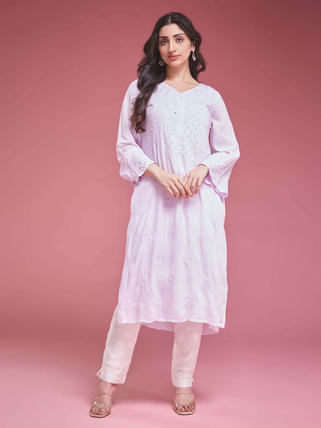 AAINA Chikankari Modal Kurta - KRI CHIKANKARI