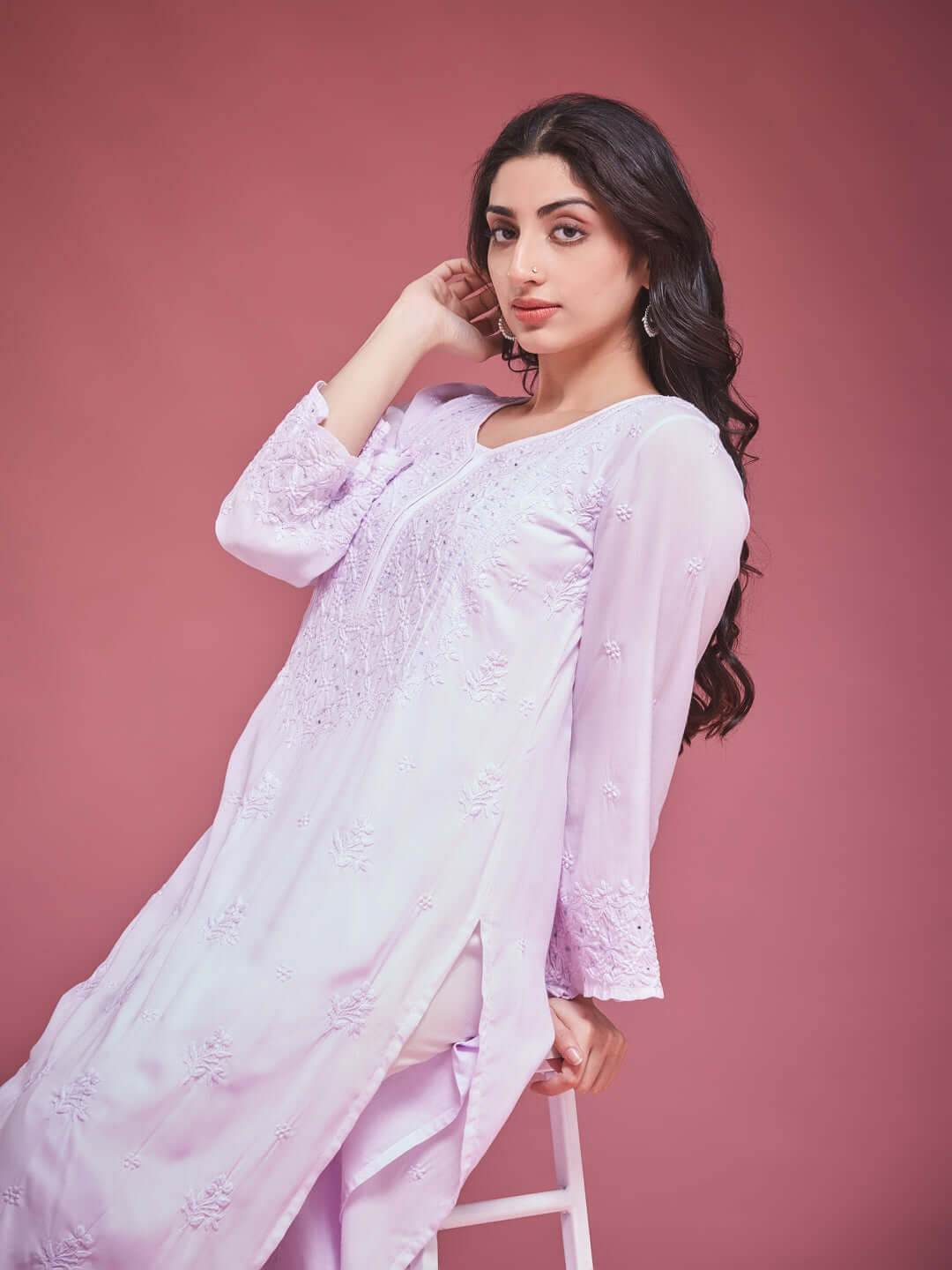 AAINA Chikankari Modal Kurta - KRI CHIKANKARI