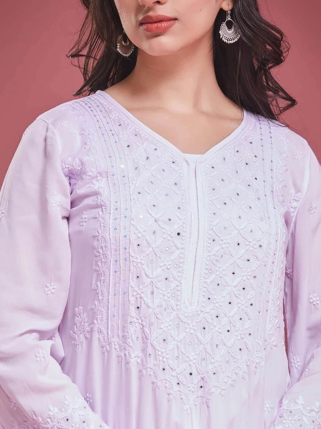 AAINA Chikankari Modal Kurta - KRI CHIKANKARI