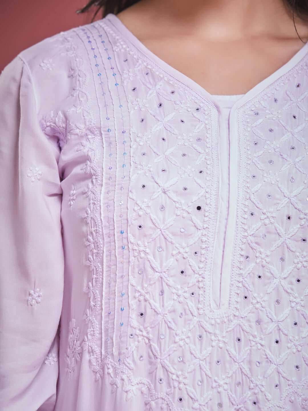 AAINA Chikankari Modal Kurta - KRI CHIKANKARI
