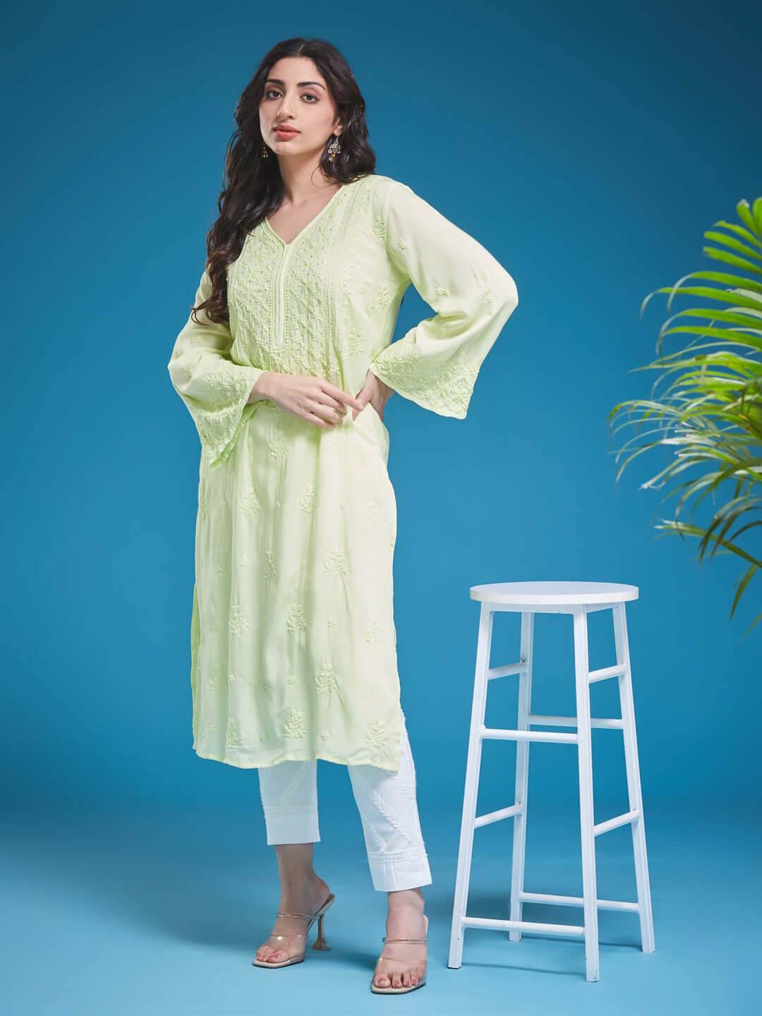 AAINA Chikankari Modal Kurta - KRI CHIKANKARI