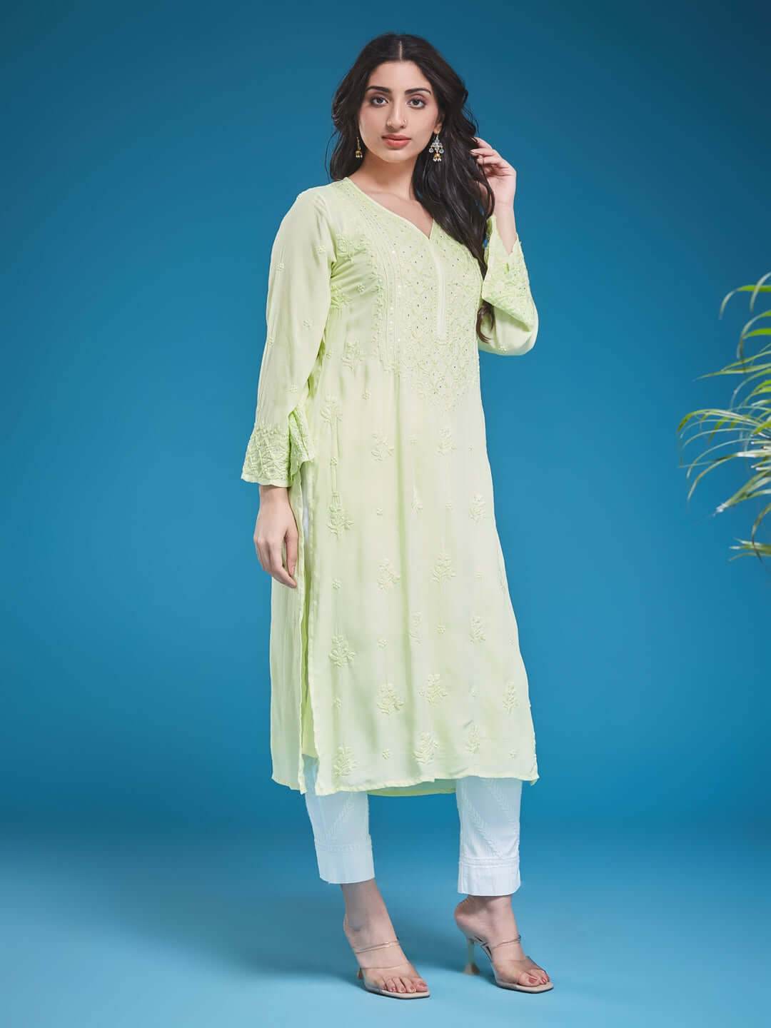 AAINA Chikankari Modal Kurta - KRI CHIKANKARI