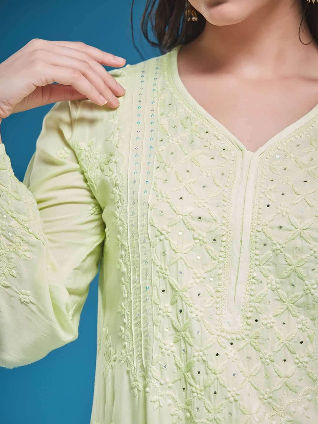 AAINA Chikankari Modal Kurta - KRI CHIKANKARI