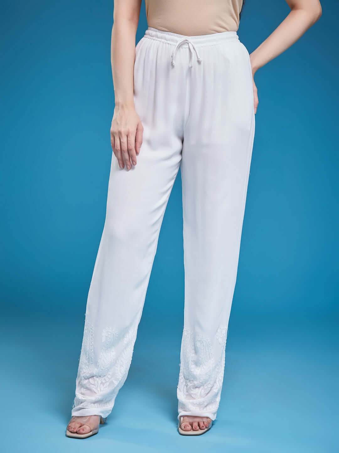 AAMBI Chikankari Georgette Pant - KRI CHIKANKARI