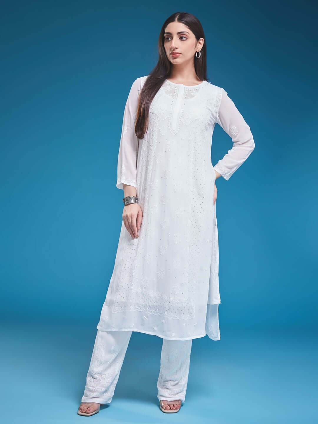 AAMBI Chikankari Georgette Pant - KRI CHIKANKARI