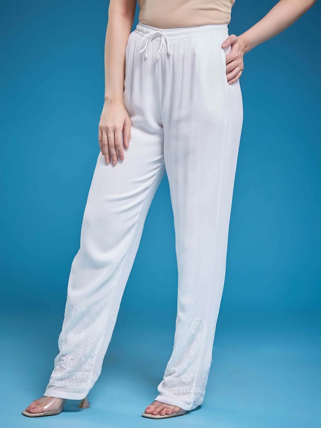 AAMBI Chikankari Georgette Pant - KRI CHIKANKARI
