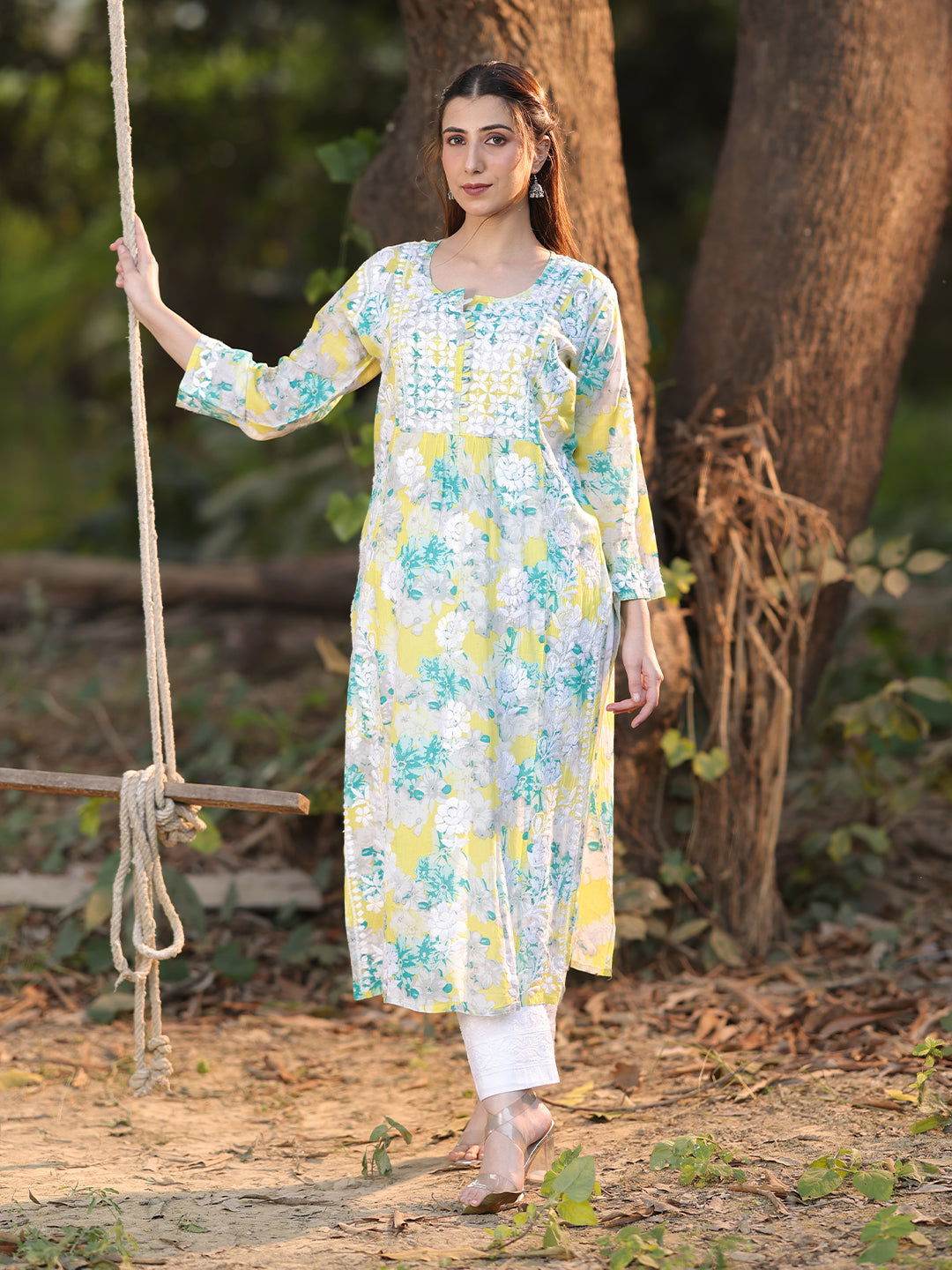 ALEEZA Chikankari Cotton Kurta - KRI CHIKANKARI
