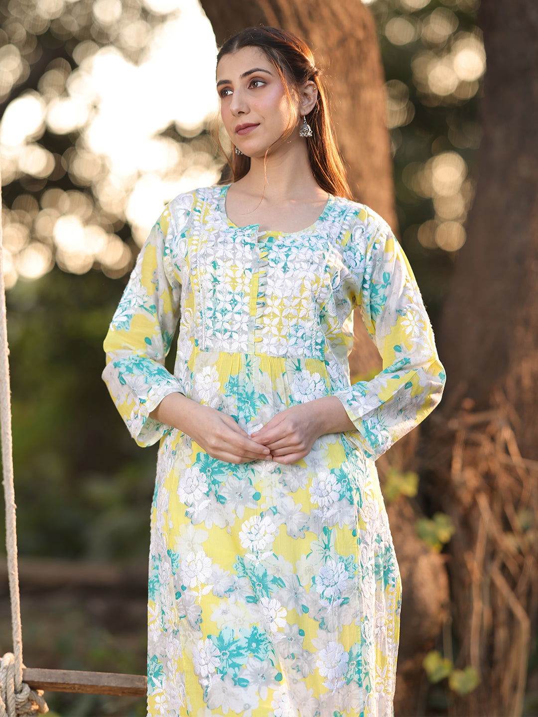 ALEEZA Chikankari Cotton Kurta - KRI CHIKANKARI