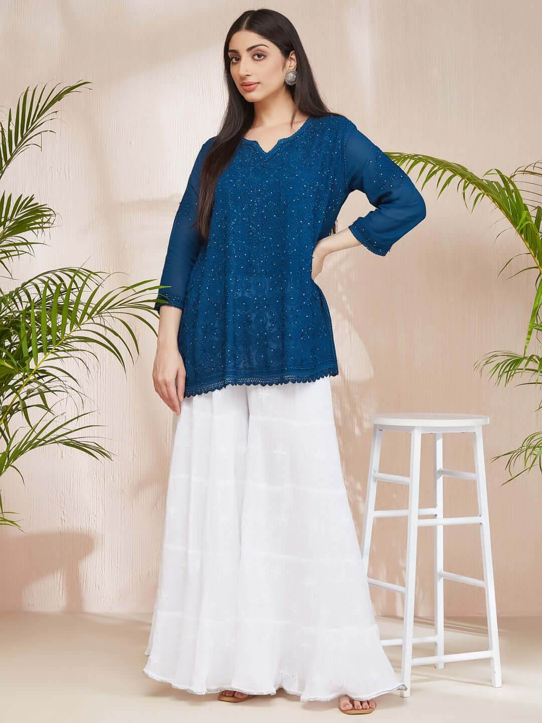 ALISHA Chikankari Straight Top - KRI CHIKANKARI