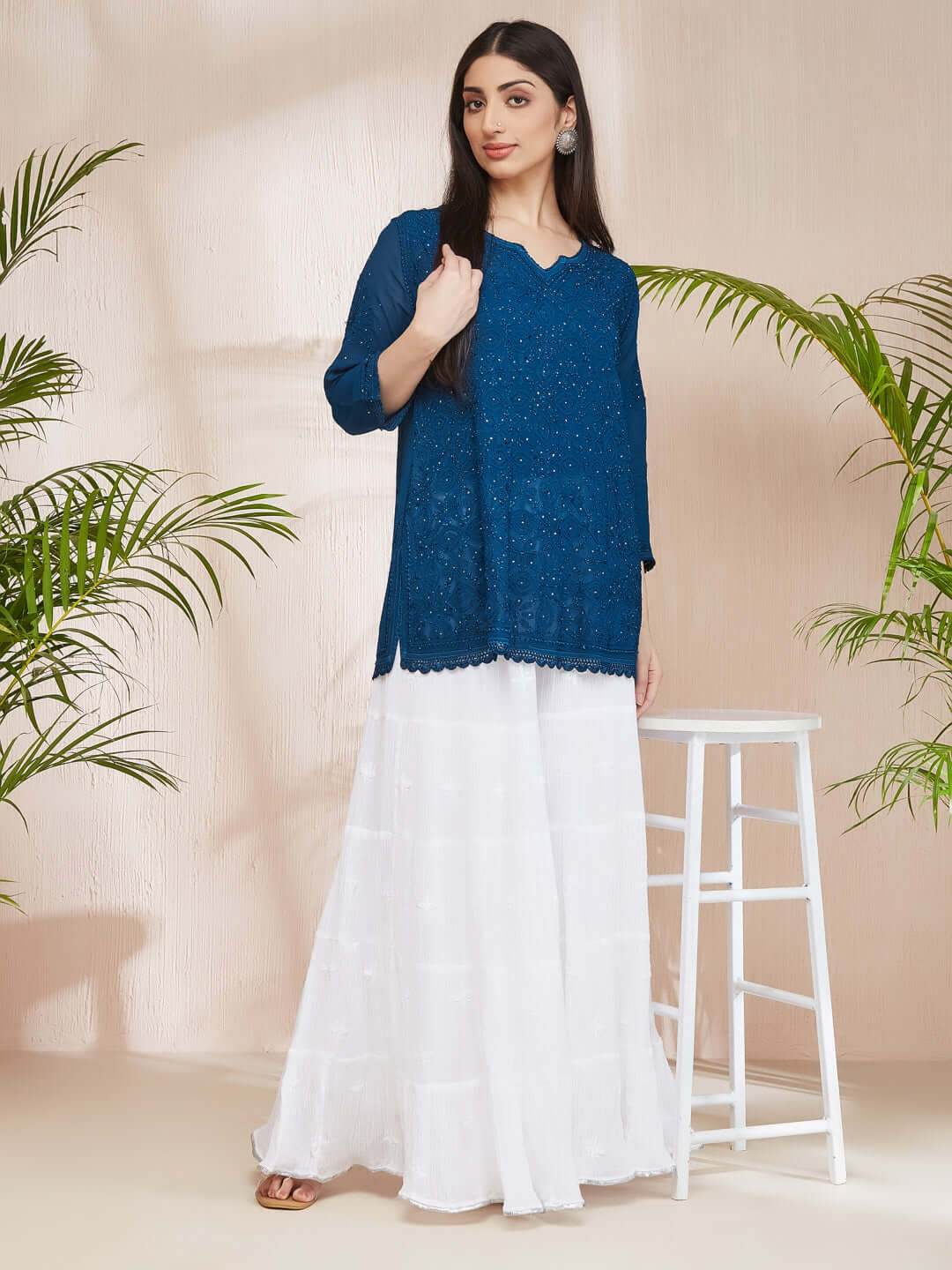 ALISHA Chikankari Straight Top - KRI CHIKANKARI