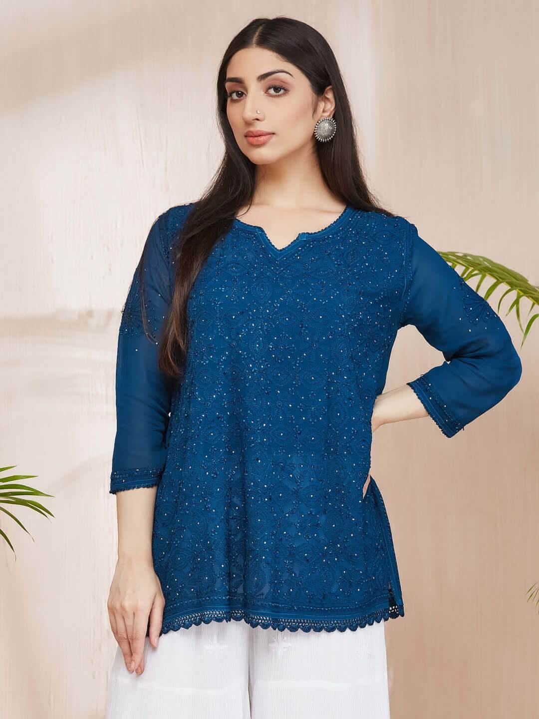 ALISHA Chikankari Straight Top - KRI CHIKANKARI