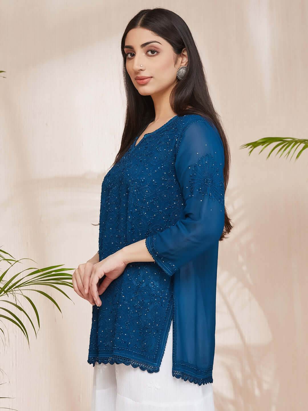 ALISHA Chikankari Straight Top - KRI CHIKANKARI