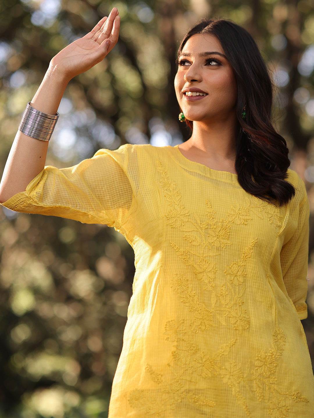 ARCHI Chikankari Kota Yellow Co-ord Set - KRI CHIKANKARI