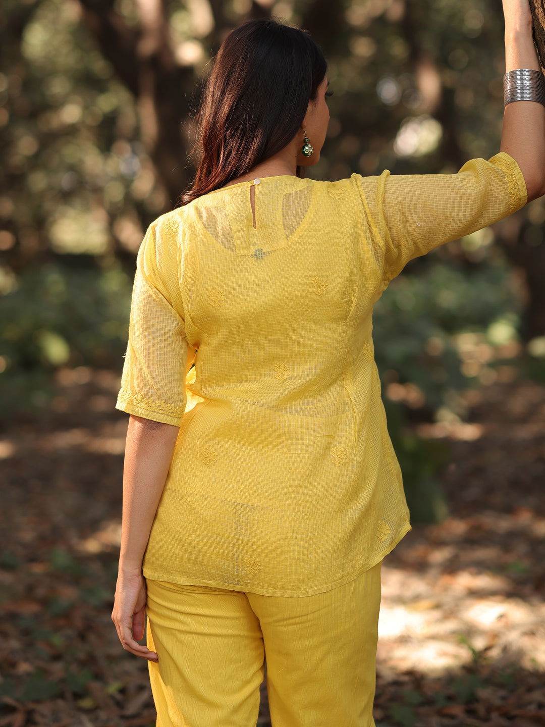 ARCHI Chikankari Kota Yellow Co-ord Set - KRI CHIKANKARI