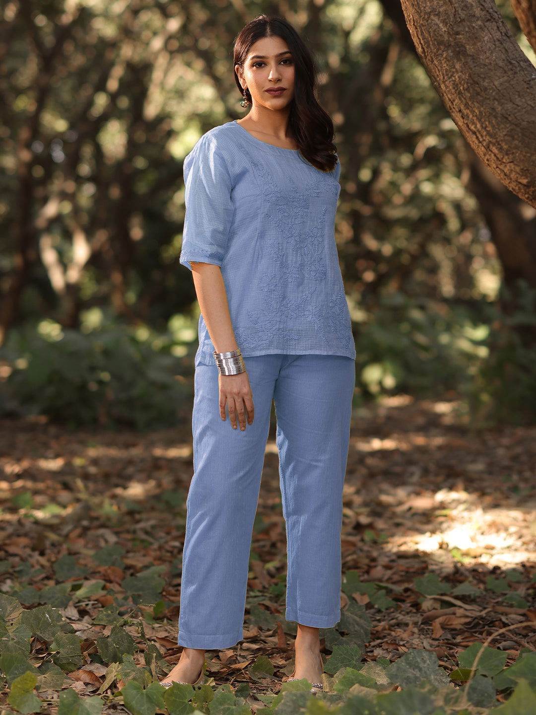 ARCHI Chikankari Kota Blue Co-ord Set - KRI CHIKANKARI