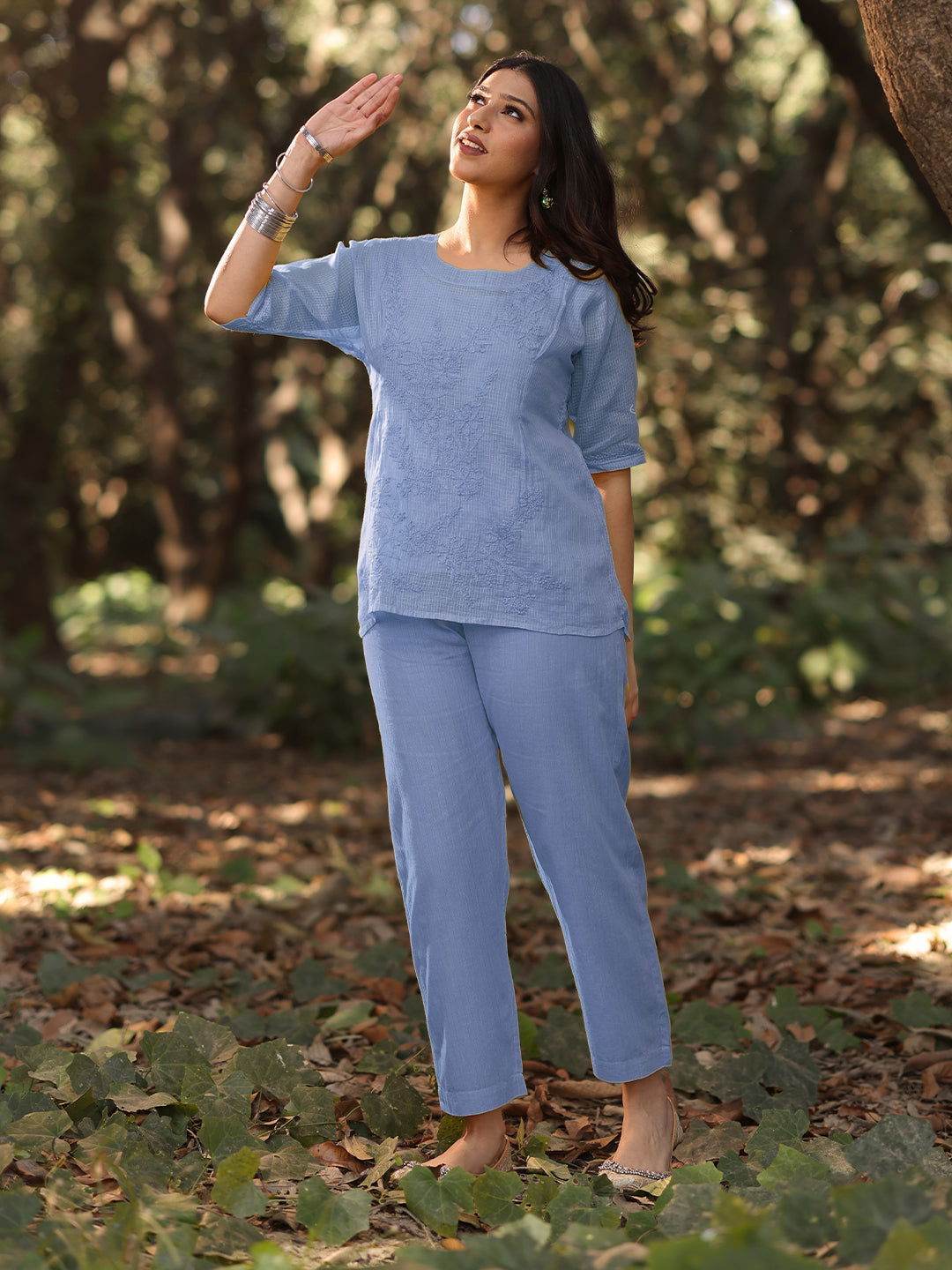 ARCHI Chikankari Kota Blue Co-ord Set - KRI CHIKANKARI