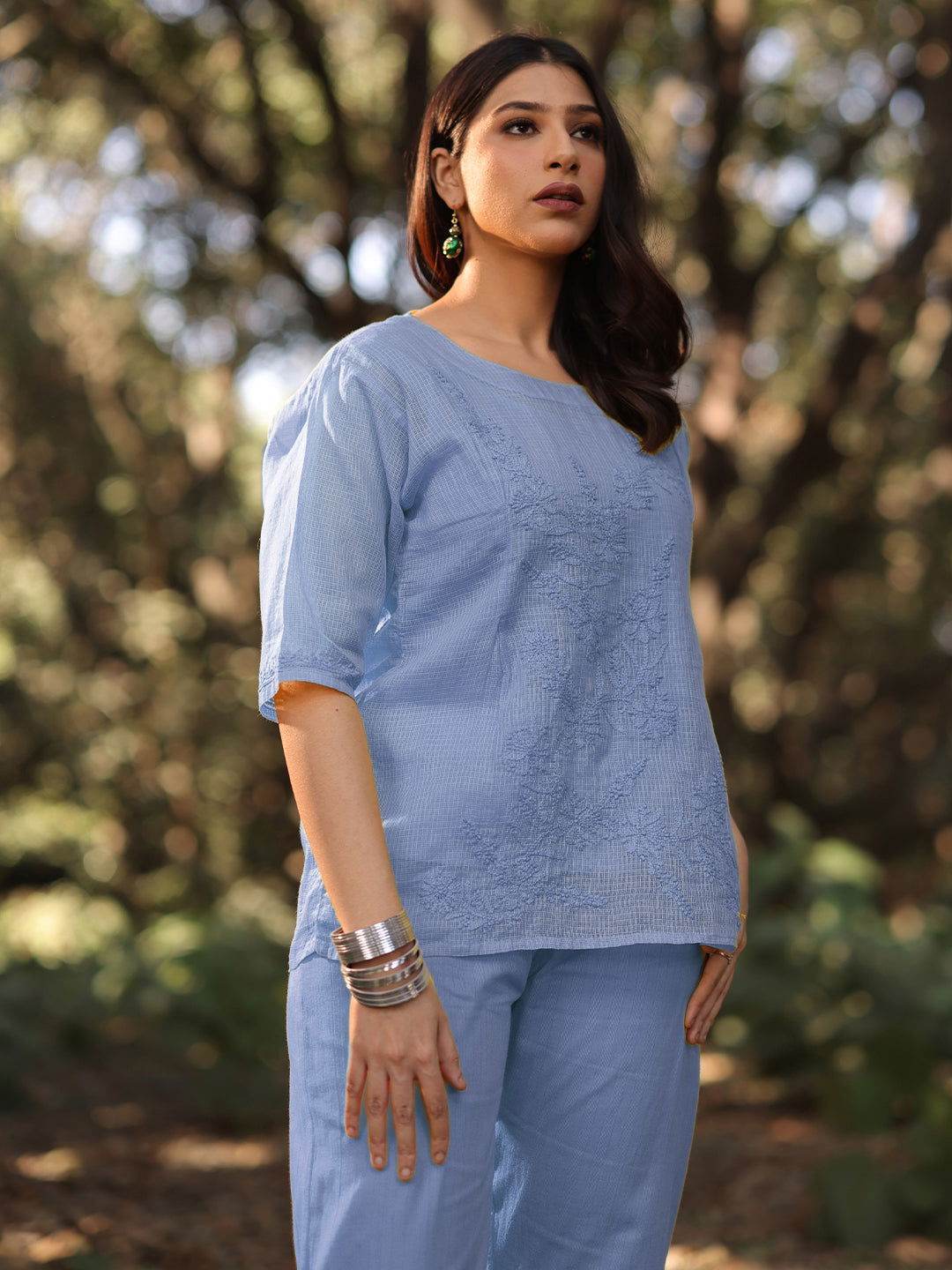 ARCHI Chikankari Kota Blue Co-ord Set - KRI CHIKANKARI