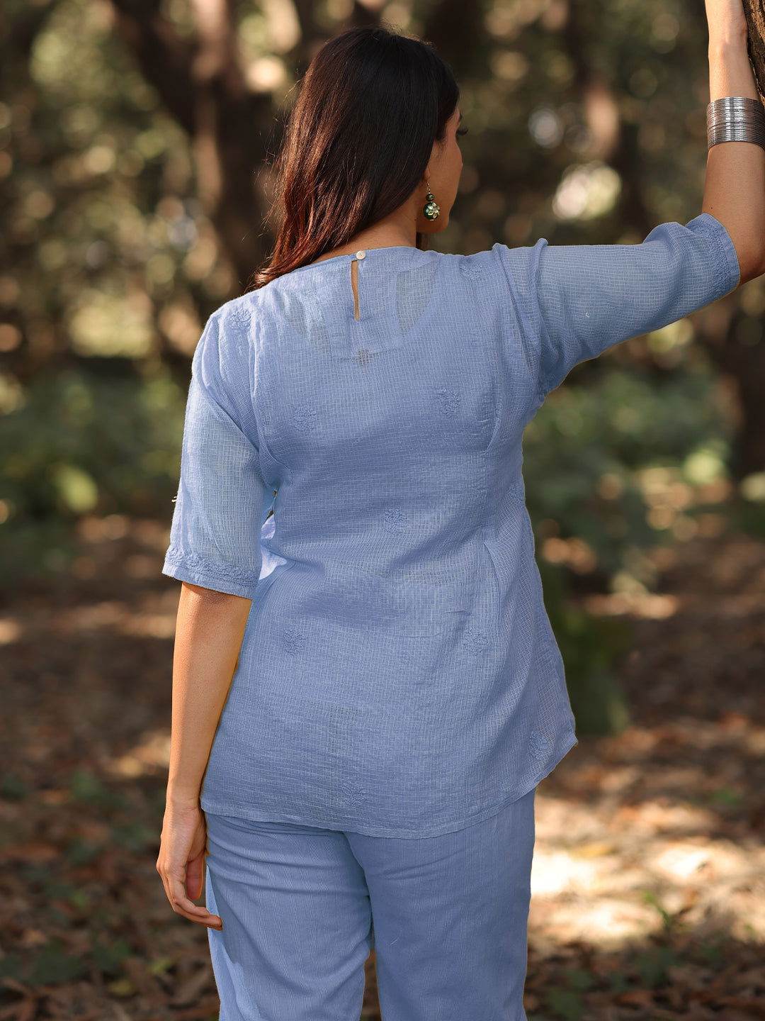 ARCHI Chikankari Kota Blue Co-ord Set - KRI CHIKANKARI