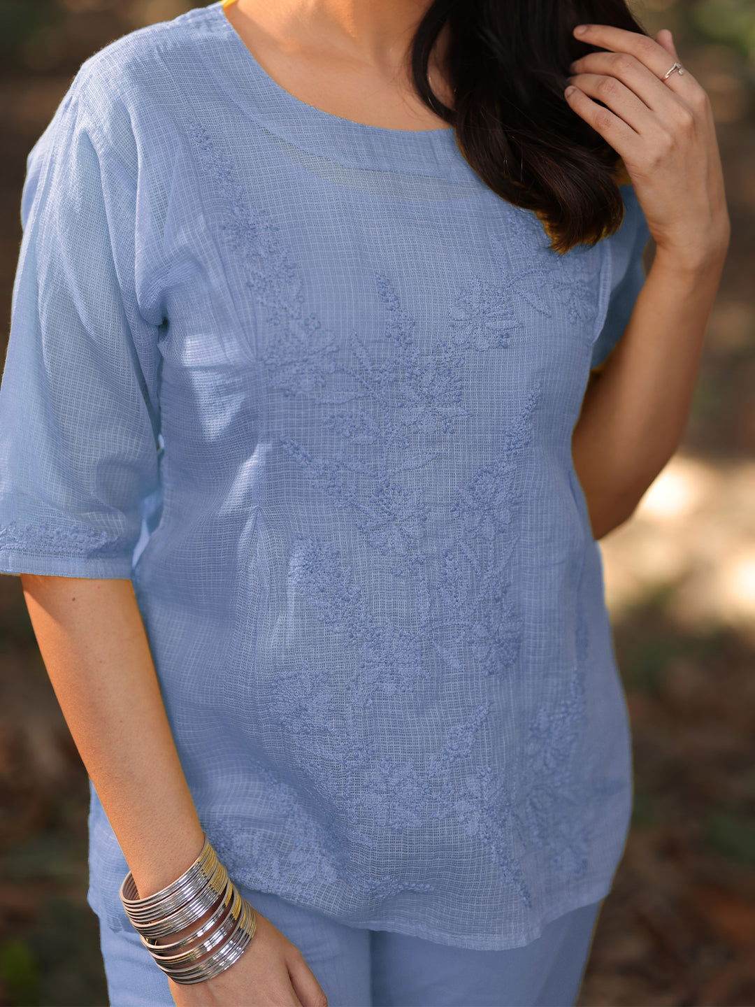 ARCHI Chikankari Kota Blue Co-ord Set - KRI CHIKANKARI