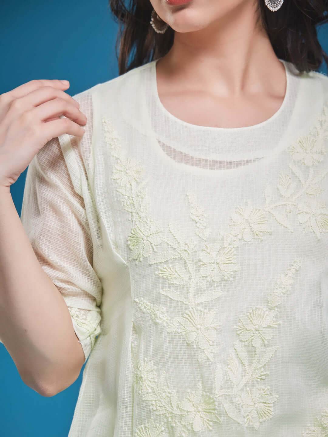 ARCHI Chikankari Kota Pista Green Co-ord Set - KRI CHIKANKARI