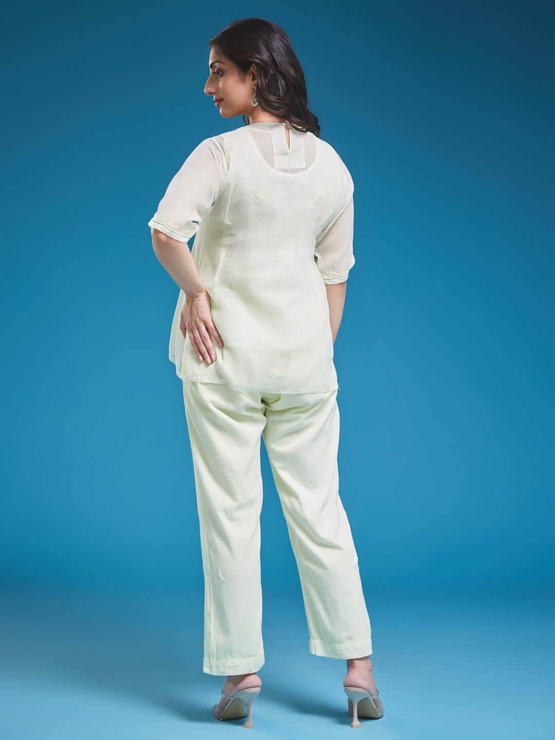 ARCHI Chikankari Kota Pista Green Co-ord Set - KRI CHIKANKARI