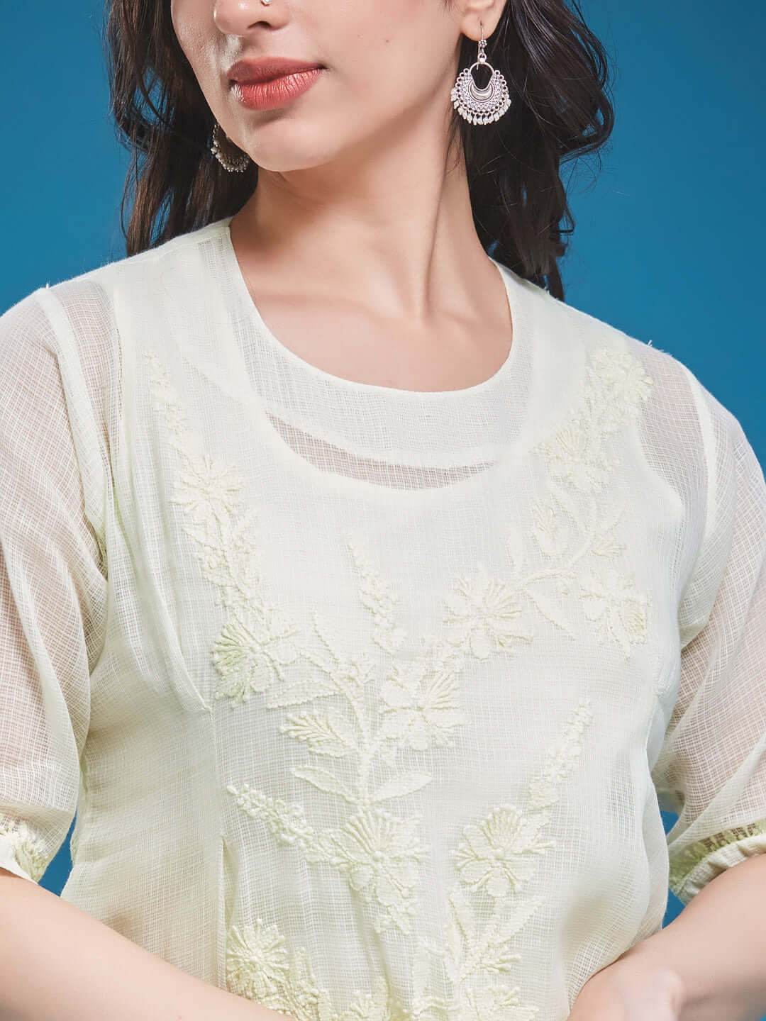 ARCHI Chikankari Kota Pista Green Co-ord Set - KRI CHIKANKARI