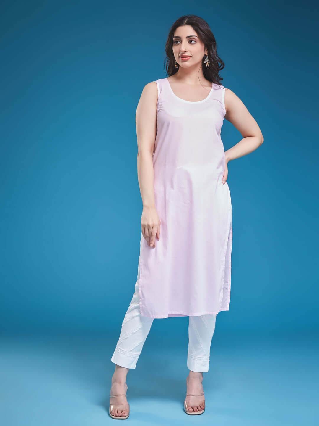 ASMA Chikankari Georgette Cuff Pleat Baby Pink Kurta - KRI CHIKANKARI