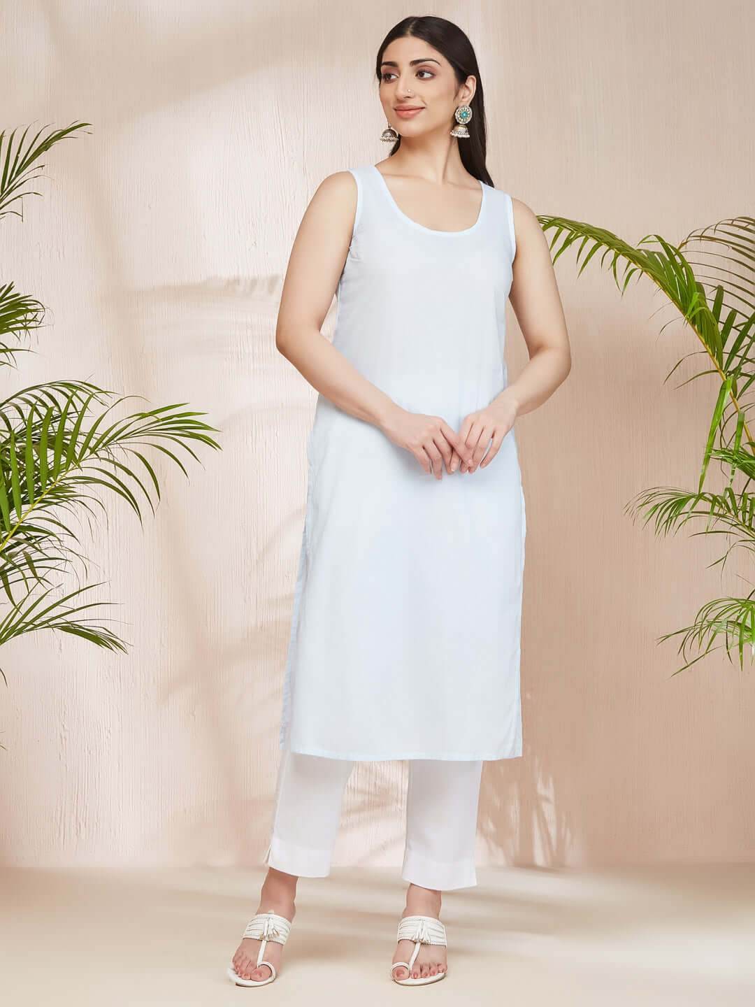 ASMA Chikankari Georgette Cuff Pleat Blue Kurta - KRI CHIKANKARI