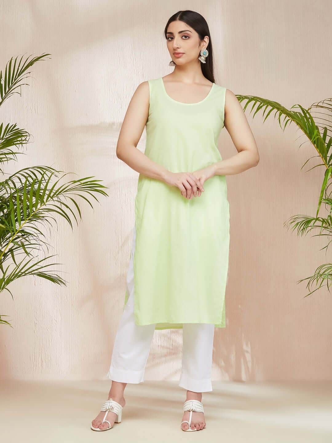 ASMA Chikankari Georgette New Cuff Pleat Pista Green Kurta - KRI CHIKANKARI