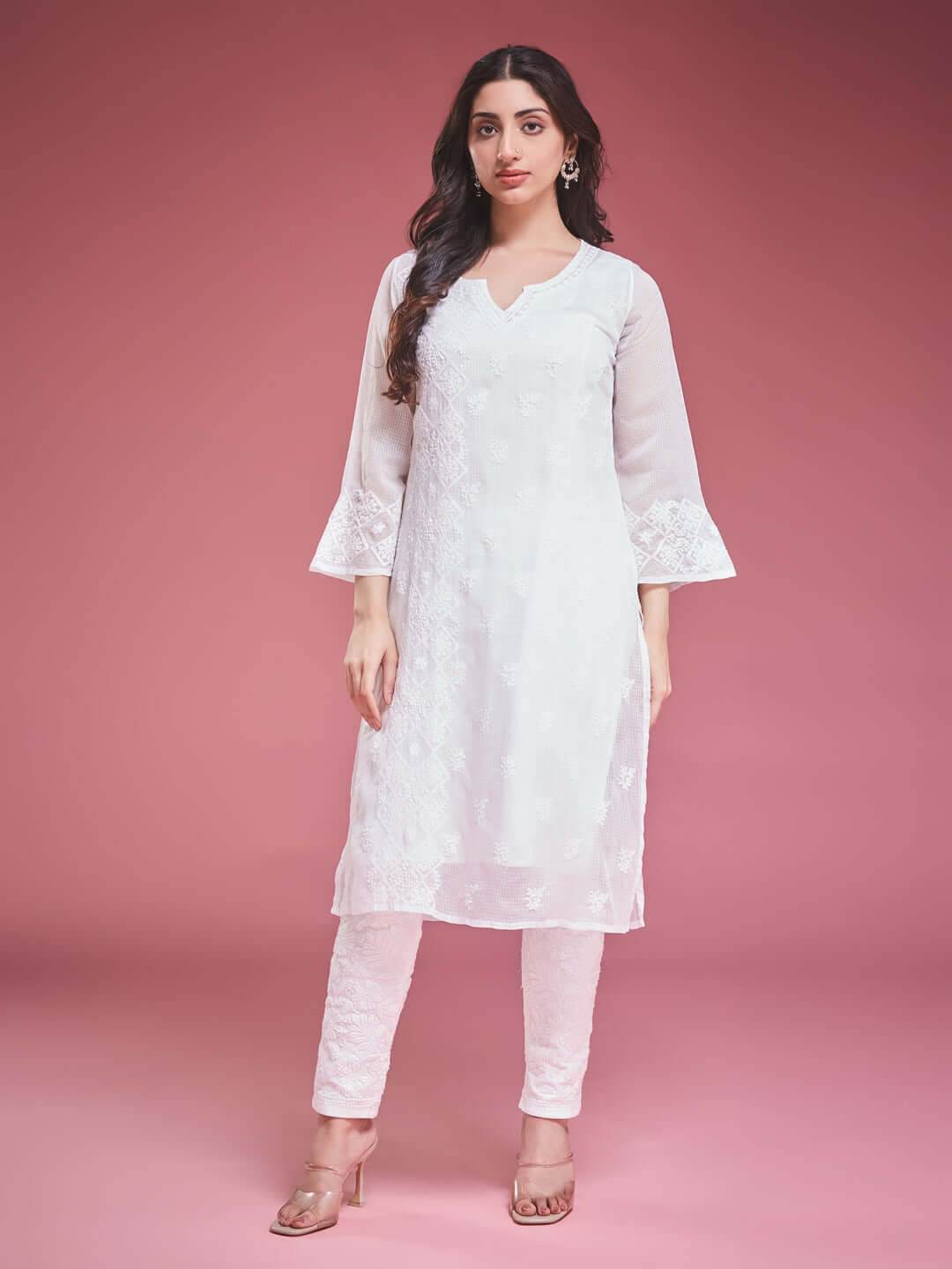 AZEEZA Chikankari Bell Sleeves Kurti - KRI CHIKANKARI