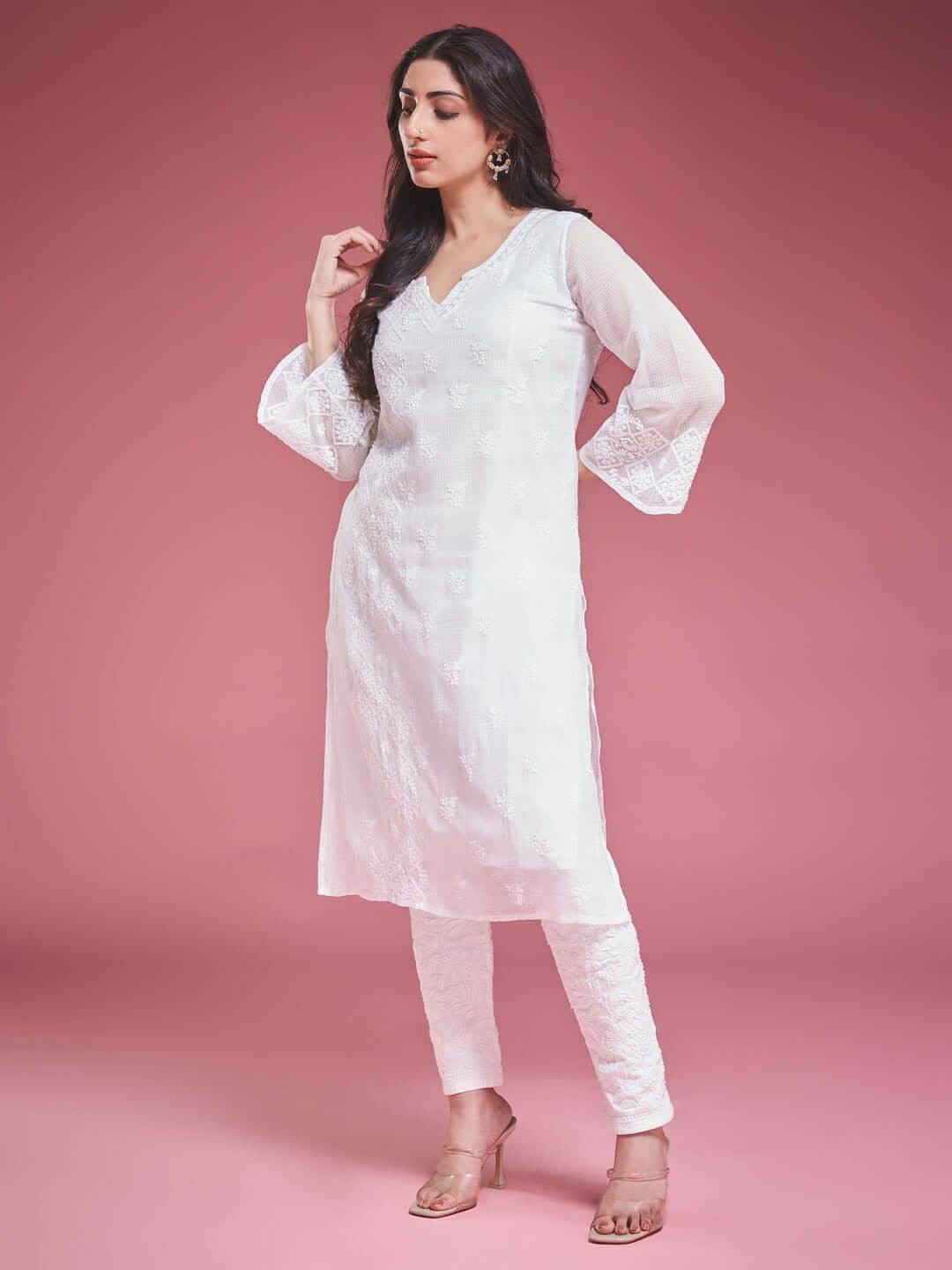 AZEEZA Chikankari Bell Sleeves Kurti - KRI CHIKANKARI