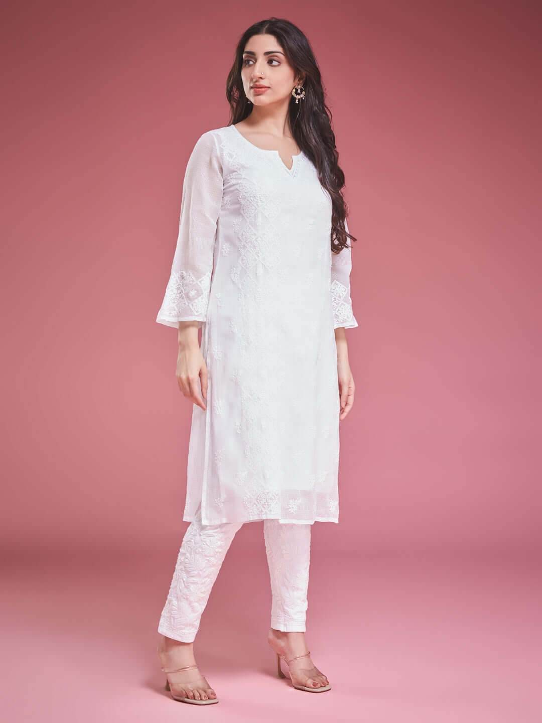 AZEEZA Chikankari Bell Sleeves Kurti - KRI CHIKANKARI