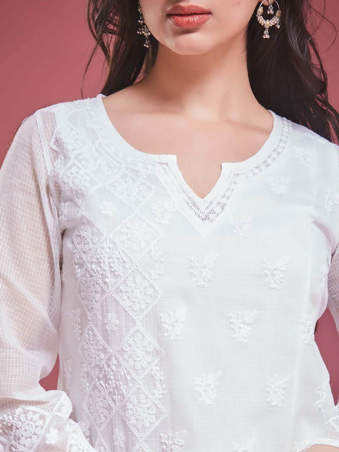 AZEEZA Chikankari Bell Sleeves Kurti - KRI CHIKANKARI