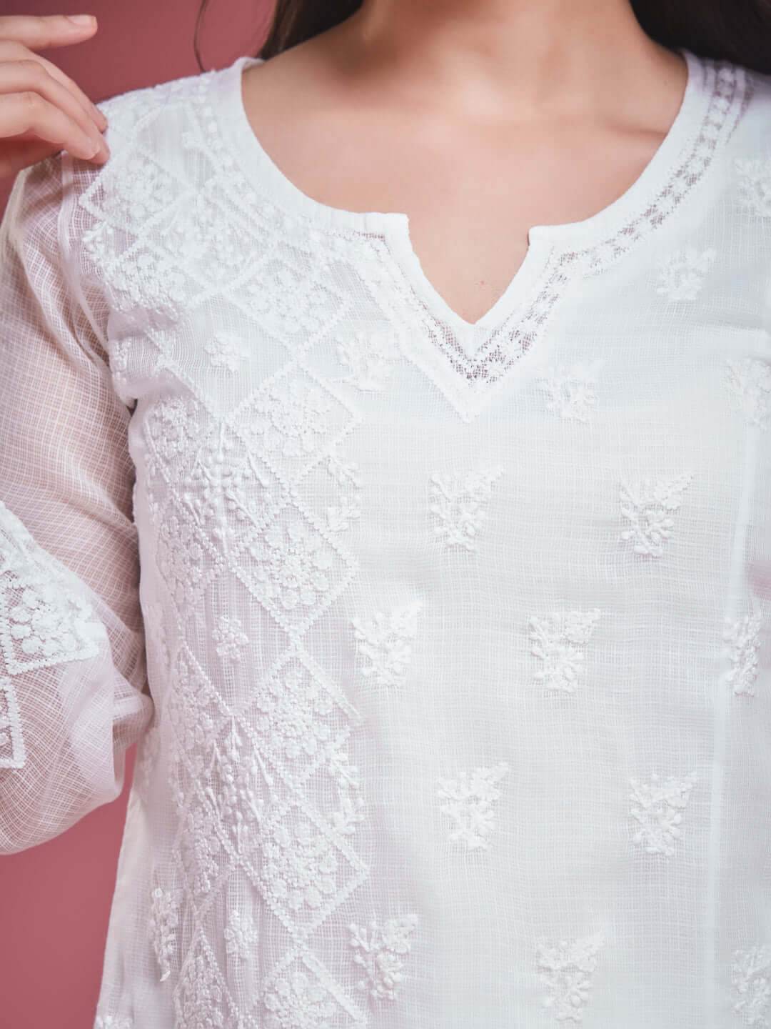 AZEEZA Chikankari Bell Sleeves Kurti - KRI CHIKANKARI